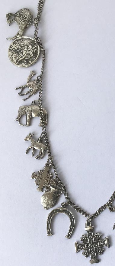 vintage .925 sterling silver necklace with silver charms, most 1930's